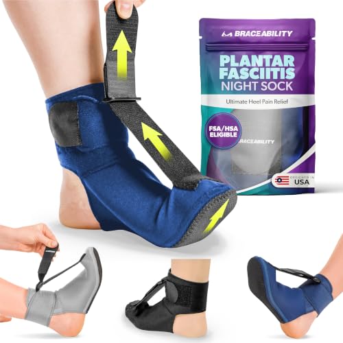 BraceAbility Plantar Fasciitis Night Splint Sock - Plantar Fascia Boot for Sleeping, Achilles Tendonitis Relief, Foot Drop, Heel Pain - Planter Facetious Brace for Women and Men - Black (L)