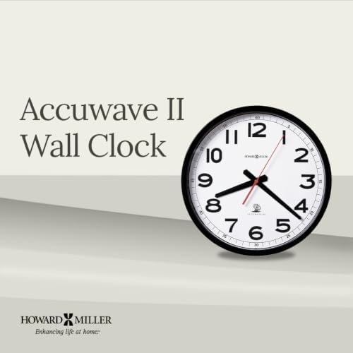 Howard Miller Accuwave Wall II Radio-Controlled Wall Clock – Auto Time Zone & DST, Soft Tick, White Dial, Crystal Glass, AA Battery