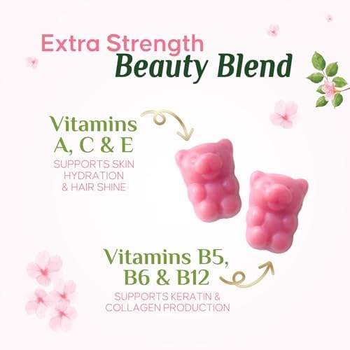 Hair Vitamins Gummies with Biotin 5000 mcg Per Serving - Extra Strength Hair Growth Support Vitamin E & C - Stronger Radiant Hair
