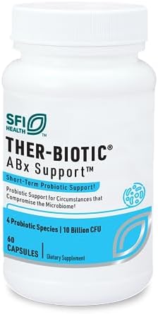 Klaire Labs SFI Health ABX Support Probiotic - 10 Billion CFU Supplement for Support During Antibiotic Therapy, Hypoallergenic & Non-Dairy (28 Capsules) | 10 Billion CFU Supplement for Support During Antibiotic Therapy, Hypoallergenic & Non-Dairy