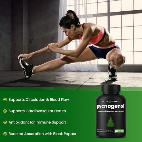 NutraChamps Pycnogenol French Maritime Pine Bark Extract, Premium Circulation Complex, Blood Flow, Nitric Oxide Production, Superior Absorption