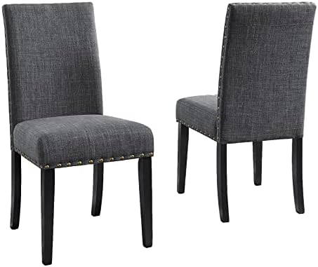 Roundhill Furniture Biony Gray Fabric Dining Chairs with Nailhead Trim, Pack of 2