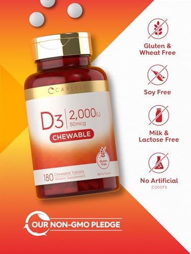 Carlyle Chewable Vitamin D3 2000 IU (50mcg) | 180 Chewable Tablets | Berry Flavor | Vegetarian, Non-GMO and Gluten Free Supplement