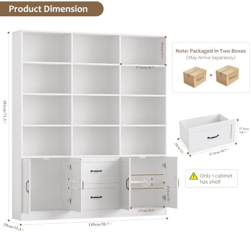 HOSTACK 71" Tall Triple Wide Bookshelf with Storage Drawers & Doors, Green | Large Bookcase with Cabinet, Modern 6-Tier Open Display Shelves, Wood Book Shelf for Living Room, Home Office