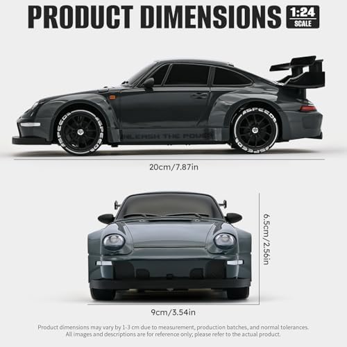 RC Drift Car,1:24 Scale Remote Control Car, 2.4GHz 20KM/H 4WD High Speed RC Cars for Kids with LED Light, Two Batteries,Drifting Tires,Racing Vehicle Toy for Adults Boys Girls Gray