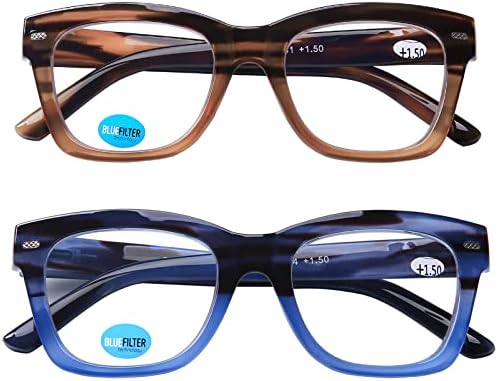AQWANO Oversized Computer Reading Glasses Blue Light Blocking, 4 Pairs Stylish Fashion Design Anti UV Ray/Eye Strain/Glare Readers Men Women, 1.5