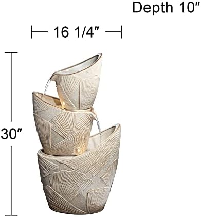 Coquina 30" Large Three Urn Modern Coastal Cascading LED Outdoor Fountain