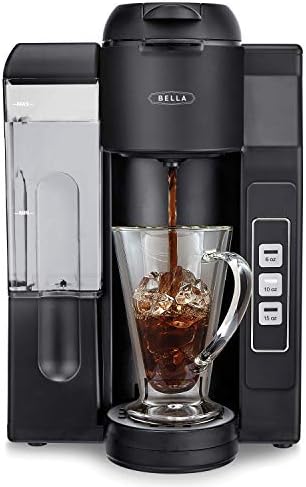 BELLA Single Serve Coffee Maker, Dual Brew, K-cup Compatible - Ground Coffee Brewer with Removable Water Tank & Adjustable Drip Tray