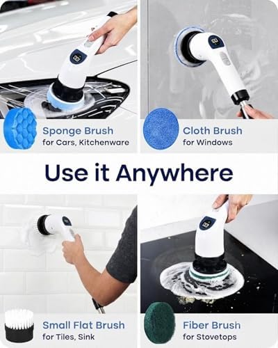 Electric Spin Scrubber for Cleaning with 7 Replaceable Heads | Adjustable Shower Brush with LED Display