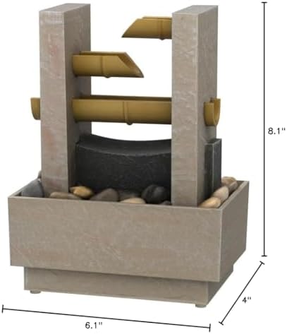 Nature's Mark 8" H Cascading Bamboo Tabletop Water Fountain with Natural River Rocks and LED Lights (Power Cord Attached)