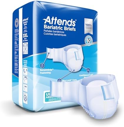 Attends Bariatric Incontinence Disposable Briefs, XX-Large, 63"-70" Waist with Tab Closures, Ultimate Absorbency, Dry-Lock Containment Core and ConfidenceCuff Leakage Protection, 2XL 48ct Case