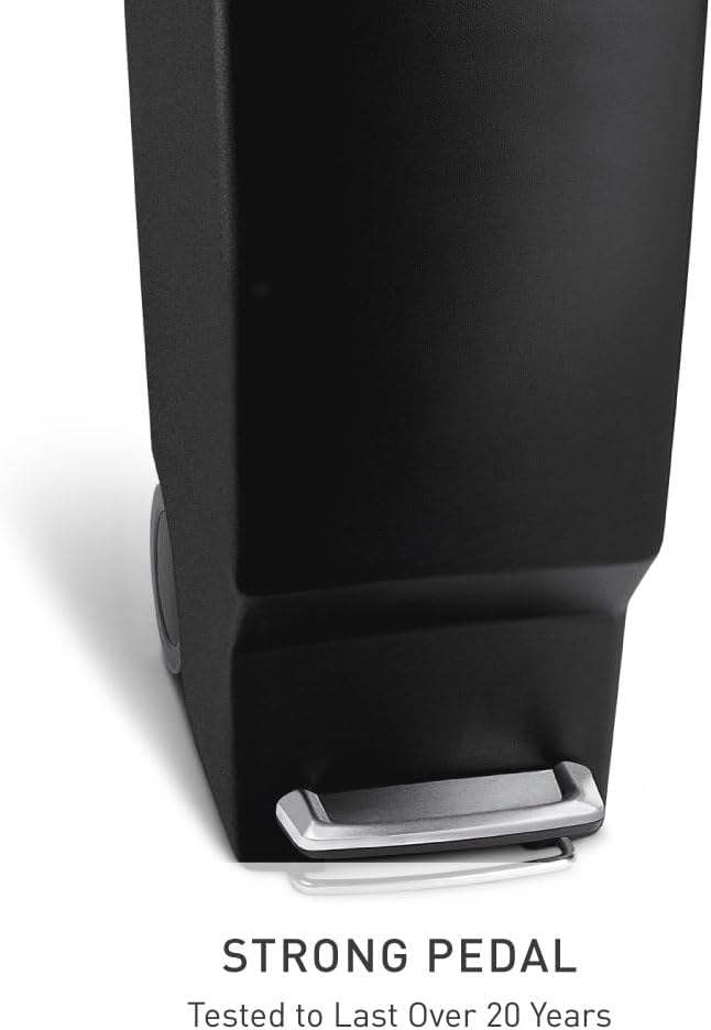 simplehuman 40 Liter / 10.6 Gallon Slim Kitchen Step Trash Can With Secure Slide Lock, Black Plastic