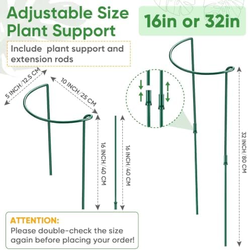 HiGift 8 Pack Plant Support Stakes, Half Round Metal Garden Plant Stake Indoor Peony Cages and Supports, Green Plant Support Ring Border for Tomato