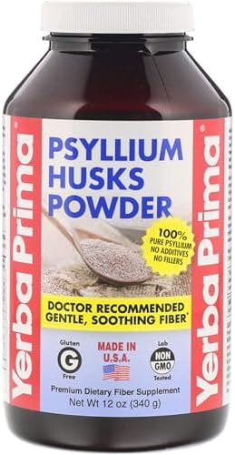 Yerba Prima Psyllium Husks Fiber Powder, 12 Ounce - Natural Fiber Supplement - Colon Cleanse - Gut Health - Vegan, Non-GMO, Gluten Free