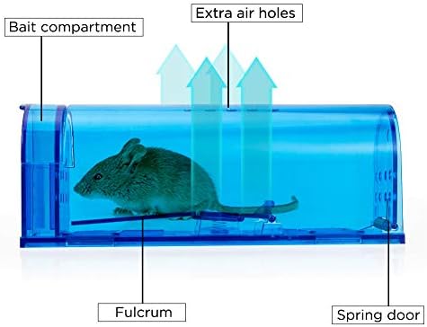 Humane Mouse Trap Reusable! [2-Pack] - Catch and Release No-Kill Rodent Traps for Indoors & Outdoors - Safe for Children & Pets - Reusable Mouse Catcher for Kitchen, Pantry & Garage Blinc (Blue)