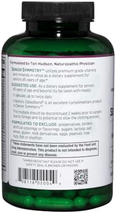 Vitanica, Senior Symmetry, 65 Years and Up Multivitamins and Minerals, Vegan, 180 Capsules