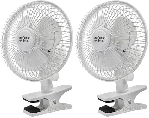 Comfort Zone Portable Clip on Fan with Fully Adjustable Tilt, Electric, 6 inch, Quiet, Indoor, 2 Speed, Mini Desk Fan, Table Fan, Airflow 6.53 ft/sec, Ideal for Home, Bedroom, Dorm & Office, CZ6C