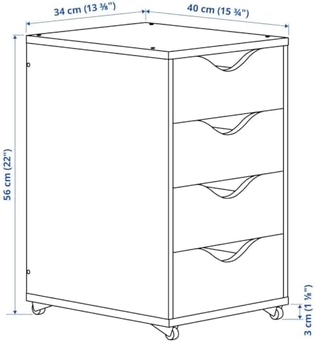 4-Drawer Unit on Casters, White, 13.75 x 22 Inch, Rolling Storage Cabinet