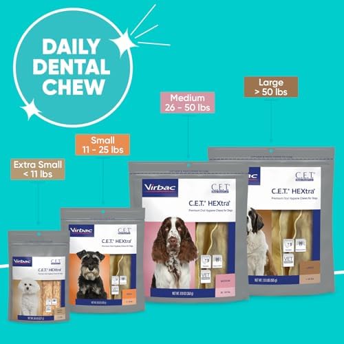 Virbac C.E.T. Hextra Premium Oral Hygiene Chews for Dogs, Large | Rawhide dog dental chews, long lasting dog chews, beefhide rawhide chews reduces plaque and tartar