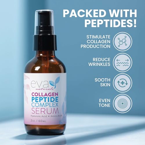 Eva Naturals Collagen Peptide Serum, Hyaluronic Acid, Fine Lines, 2 oz | Firming, hydrating, wrinkle reducer, anti-aging, for women & men, for face