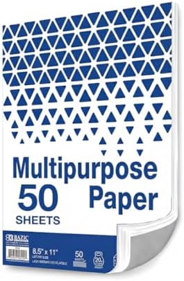 BAZIC Products White Multipurpose Paper, 8.5 x 11 in, 50 Sheets | 20 lb (75 gsm), 100% recycled, laser and inkjet compatible
