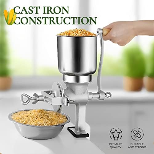 Alpine Cuisine Manual Cast Iron Coffee Grinder 17" High Hopper Multi-Purpose Mill for Corn Nuts Wheat Spices Seed Herbs Heavy Duty for Kitchen Homes