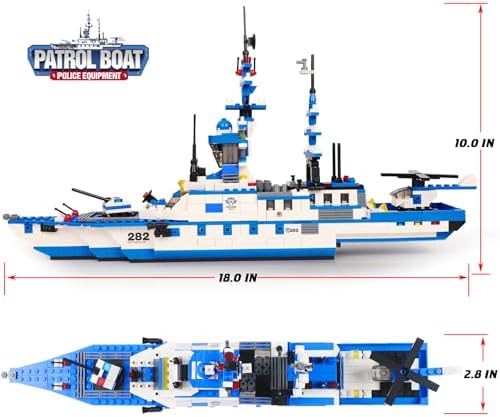 EP EXERCISE N PLAY City Police Set Battleship Building Toy, 1169 Pieces 6 in 1 Boat War Ship Block Set, Fun Toy Gift for Kids Boys & Girls Ages 6+