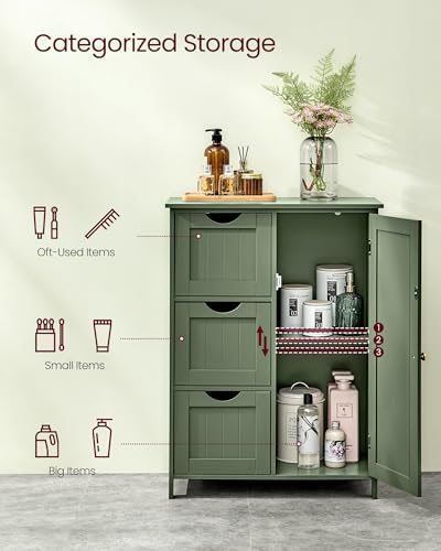 VASAGLE Floor Storage Cabinet, Freestanding Storage Unit with 3 Drawers, 1 Adjustable Shelf, for Bathroom Living Room Dining Kitchen, 11.8 x 23.6 x 31.5 Inches, Cloud White UBBC049WH01S