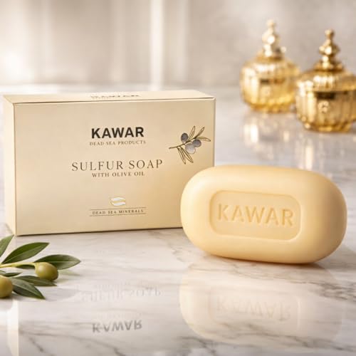 KAWAR Premium Dead Sea Sulfur Soap with Olive Oil, Face & Body Bar, 1-Pack | No Fragrance, No Artificial Colorants, Authentic Dead Sea - Vegan Formula Enriched with Argan & Jojoba Oil, Men & Women