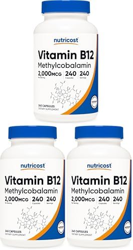 Nutricost Vitamin B12 (Methylcobalamin) 2000mcg, 240 Capsules, Gluten Free | Vegetarian Caps, GMO-Free, B12 Supplement