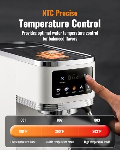 SHARDOR Espresso Machine 20 Bar, Professional Espresso Machine with Milk Frother and Touchscreen, Expresso Coffee Machines with Adjustable Temperature,for Cappuccino, Latte, Stainless Steel, White