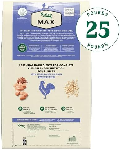 Nutro Max Puppy Recipe Dry Dog Food, Farm-Raised Chicken, 12 lb | 100% complete & balanced, omega 3 & 6 fatty acids, supports digestion & skin, no artificial preservatives or colors