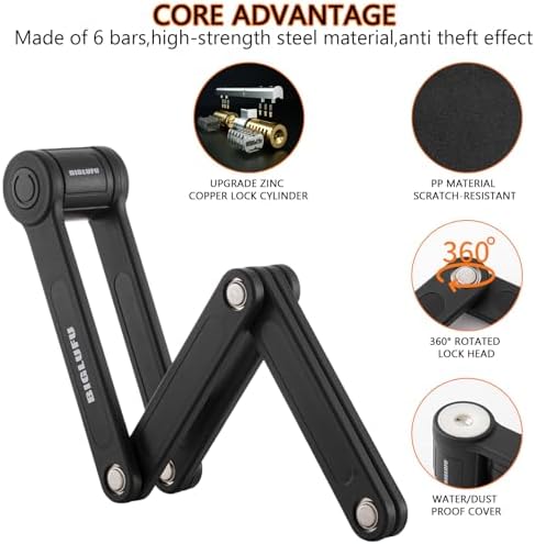 Bike Lock Bicycle Scooter Motorcycle Folding Locks with 4Keys, Fold Chain Heavy Duty Alloy Steel Foldable Lock with Mounting Bracket 2pc Straps