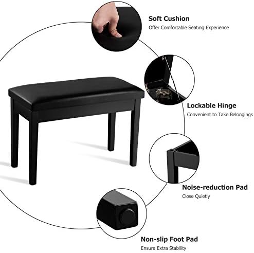 Giantex Piano Bench W/Padded Cushion and Music Storage, Comfortable Double Duet Seat, Wooden Legs, Perfect for Professional Or Home Use PU Leather Piano Stool (Brown)