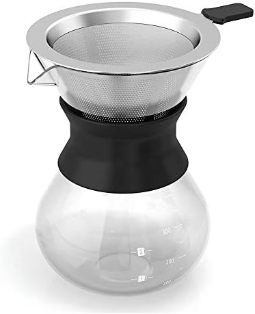 Boxtree Pour Over Coffee Maker Set with Reusable Stainless Steel Drip Filter Elegant Coffee Dripper Pot Glass Carafe & Permanent Stainless Steel