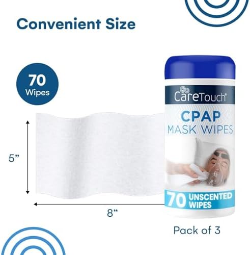 Care Touch CPAP Wipes - Unscented | CPAP Cleaner | 3 Packs of 70 Unscented Mask Cleaning Wipes - 210 Total