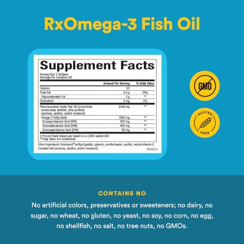 Natural Factors, RxOmega-3 Fish Oil, Pharmaceutical Grade, 1260 mg Omega-3 Per Serving, No Fishy Aftertaste, 240 Count (Pack of 1)