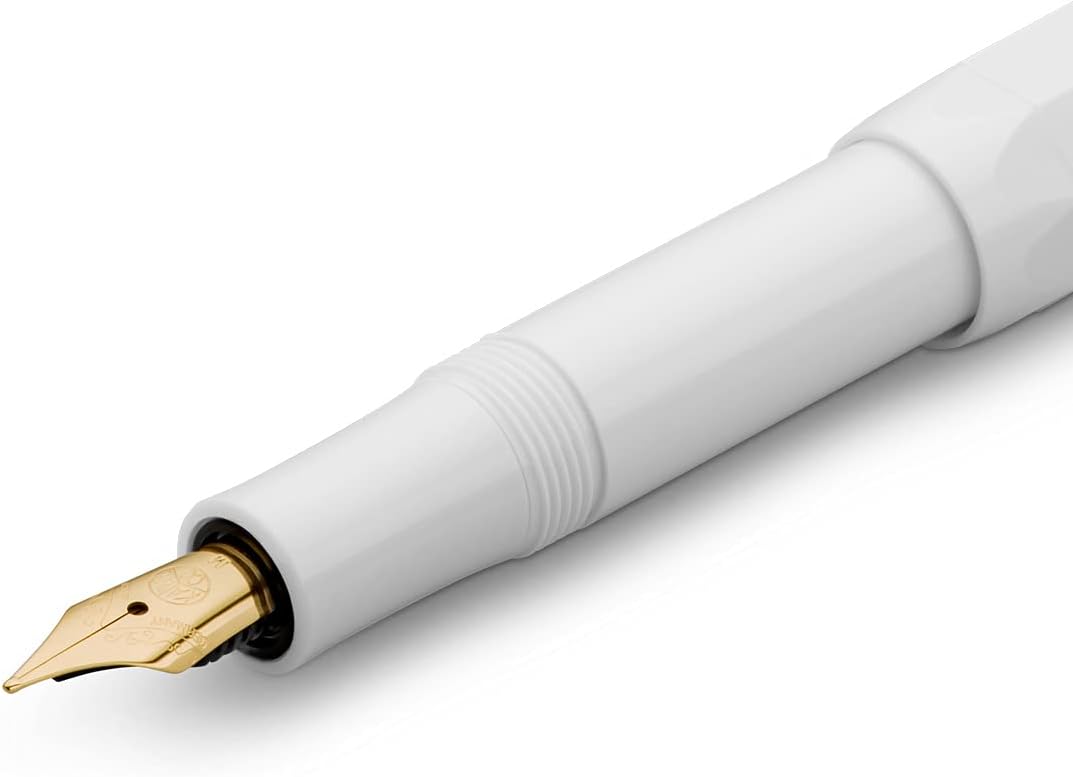 Kaweco CLASSIC SPORT Fountain Pen White with 23 Carat Gold-Plated Steel Nib and Iridium Tip for Ink Cartridges I Sport Fountain Pen 13 cm I Nib: BB (Extra Broad)