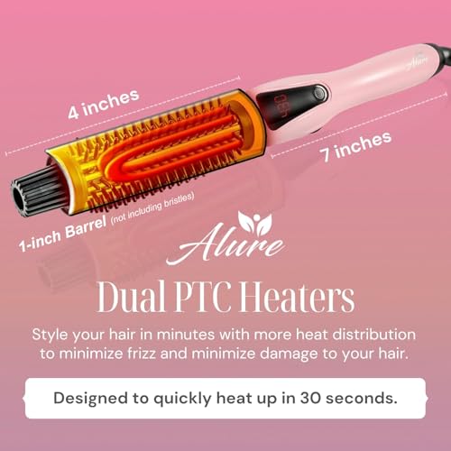 Alure Heated Styling Brush - 3-in-1 Ionic Hair Curler/Straightener with Anti-Scald Nylon Bristles, Electric Curl Wand for All Hair Types