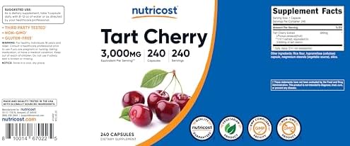 Nutricost Tart Cherry Extract 240 Vegetarian Capsules, Gluten-Free | 240 Servings per Bottle, GMO-Free