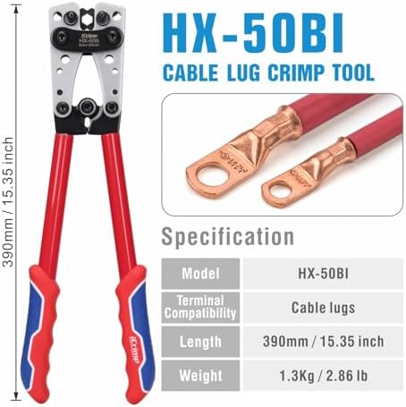 iCrimp Battery Cable Lug Crimping Tool for 8, 6, 4, 2, 1, 1/0 AWG Heavy Duty Wire Lugs, Battery Terminal, Copper Lugs with Wire Shear Cutter