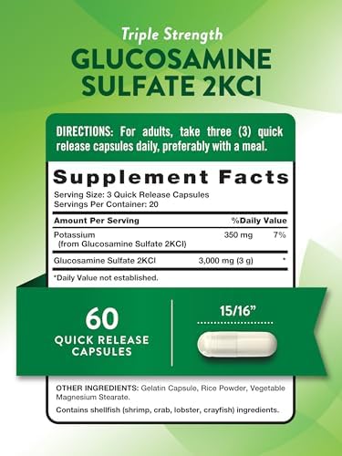 Nature's Truth Glucosamine Sulfate Capsules | 3000mg | 60 Count | Triple Strength | Non-GMO & Gluten Free Supplement | Triple Strength | Non-GMO &
