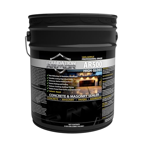 Armor AR500 High Gloss Wet Look Concrete Sealer 5 Gallon - Professional Grade Color Enhancing Solvent Based Acrylic Sealer for Exterior Concrete and Pavers - 700 VOC