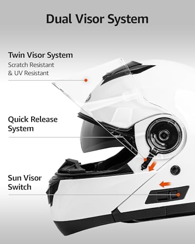 YEMA Modular Motorcycle Helmets, DOT Approved Full Face Motorcycle Helmet with with Flip Up Dual Visor for Men & Women - Street, Scooter, ATV, E-Bike