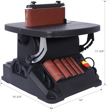 Vertical Oscillating Spindle Sander and Belt Sander 2 in 1 Woodworking Machine with 5 Sanding Sleeves 4x24 Inch Belt Tilting Table 0-45 Degrees for