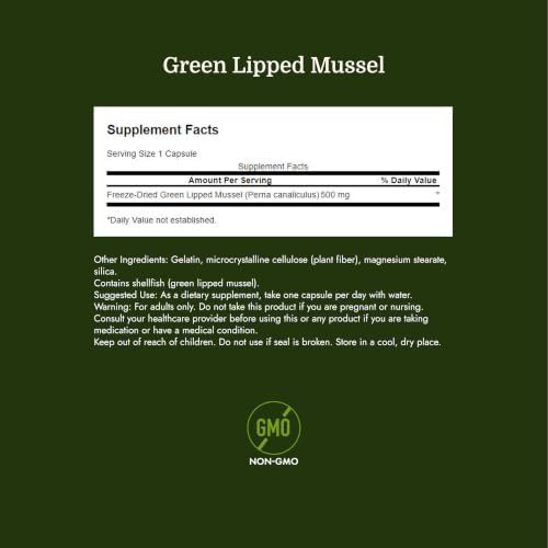 Swanson Green Lipped Mussel (Freeze-Dried) (500mg Each, 60 Capsules) | New Zealand Joint Health and Mobility Supplement, Natural Formula May Support Heart Health and Digestive Function