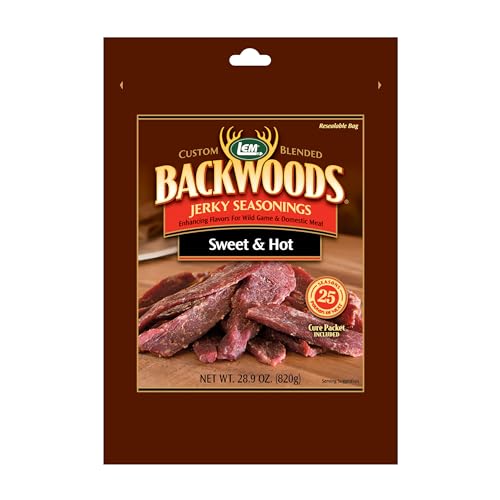 LEM Products Backwoods Sweet & Hot Jerky Seasoning, 5.8 oz Packet | Pre-Measured Seasoning and Cure for Wild Game and Domestic Meat, Seasons Up to 5 Pounds of Meat for Homemade Jerky