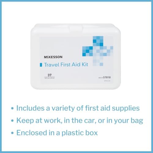 McKesson First Aid Kit - Travel Ready Portable Emergency Supplies for Minor Wound Care - Adhesive Bandages, Gauze Pads, Antiseptic Wipes