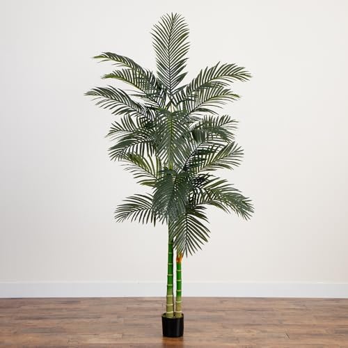 Nearly Natural 4 ft Artificial Golden Cane Palm Tree with Nursery Pot | Double-Stalk, Lush Realistic Foliage, Indoor Faux Palm Plant, Living Room Decor, Perfect Tropical Decoration