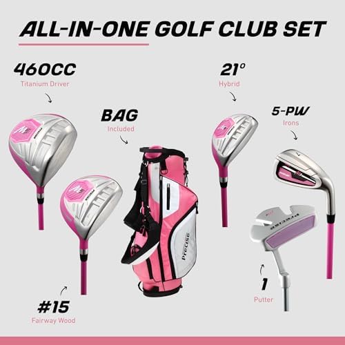 Precise - Women's Golf Club Set - Pink | Titanium driver, stainless fairway & hybrid, irons through wedge, putter, 3 headcovers, petite to tall, left/right
